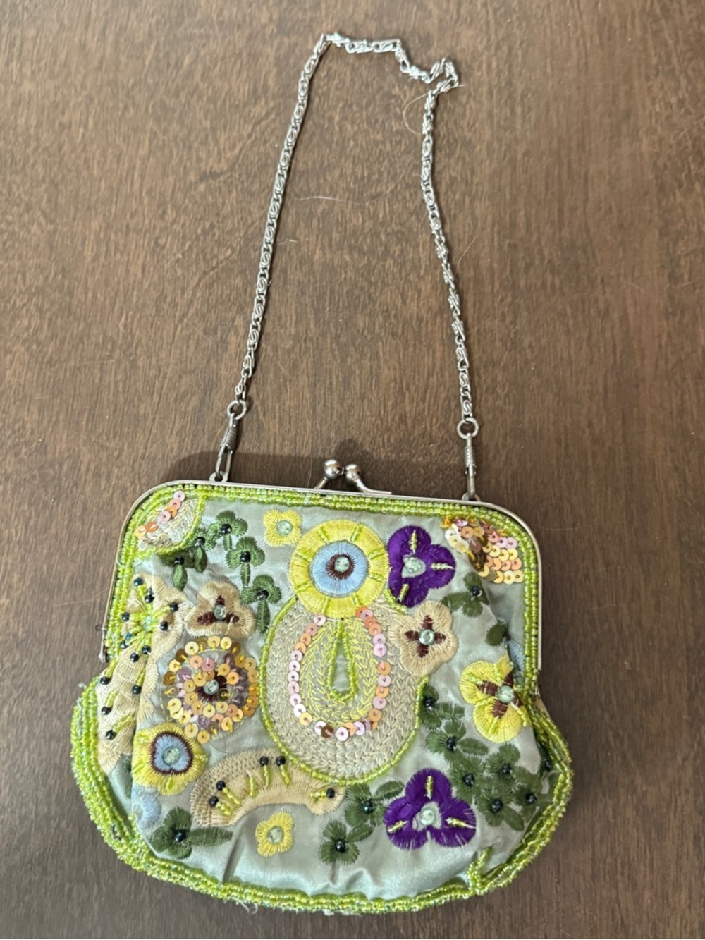 Bijoux Terner Sequined Floral Evening Bag Purse Metal Chain Strap